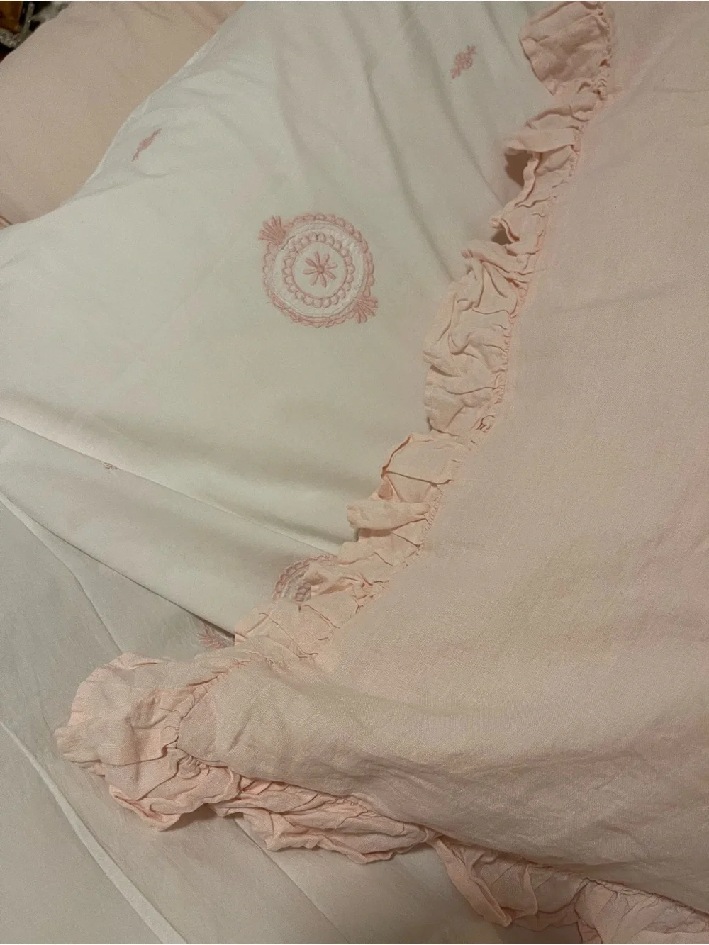 NEW 🌸 Rachel Ashwell, couture, mimosa, pink embroidered KING duvet🌸